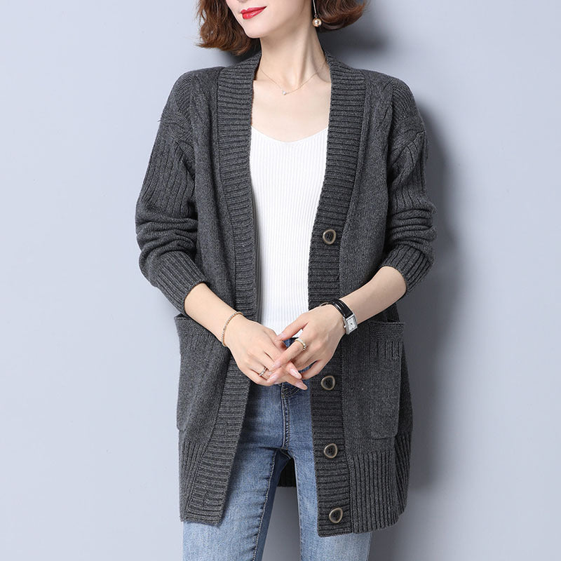 Women's Cardigan sweater knitted single-breasted elegant soft, solid