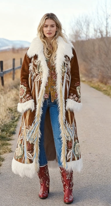 Buy style1 Women's Coat Elegant Long Printed Warm Western Winter Fashion