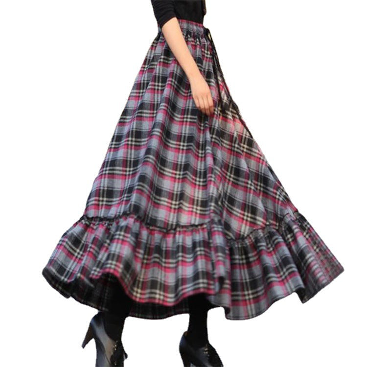 Skirt for Women Vintage plaid, gothic, spring, wool, flared