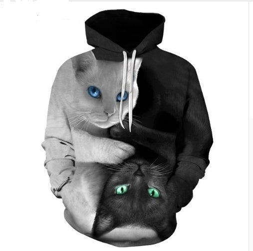 Unisex sweatshirt elegant hooded  cat graphic slightly stretchy