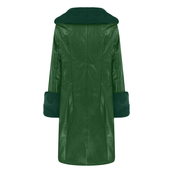 Women's coat leather fur collar elegant zipper polyurethane jacket