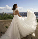 Women’s Beach Wedding Dress Elegant Illusion Sleeves V Neck Boho Bride