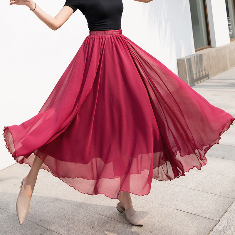 Women's long skirt elegant chiffon princess pleats