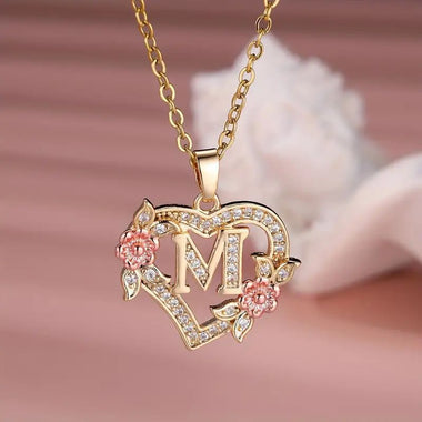 Buy letter-m Women's necklace flower letters of love heart elegant fashionable