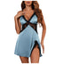 Women's nightgown hollow lace strappy butterfly print babydoll sexy