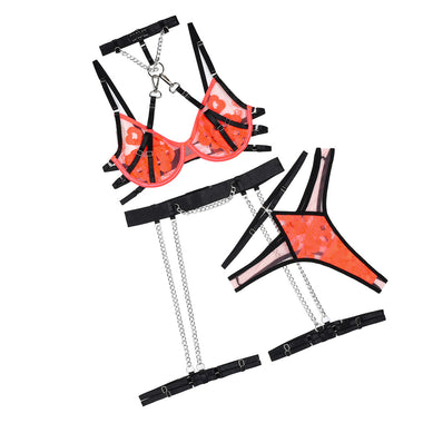 Acheter avec-anneau-en-acier Ensemble de lingerie sexy couleur contrastée brodé et détachable