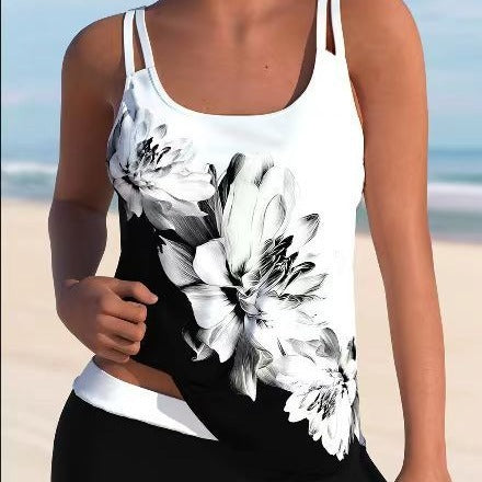 Women's swimwear Tankini set elegant stretch floral print