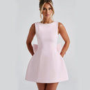 Sexy Mini Dress Women Big Bows Beads Elegant Backless Sleeveless Party Dress