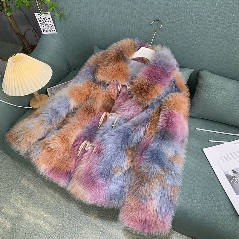 Women's coat faux fox fur elegant fashionable classic style