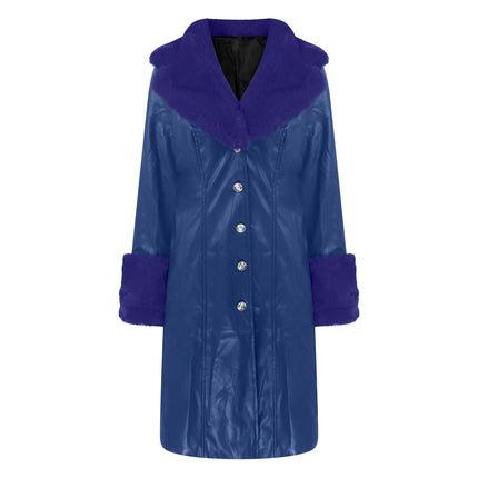 Women's coat leather fur collar elegant zipper polyurethane jacket