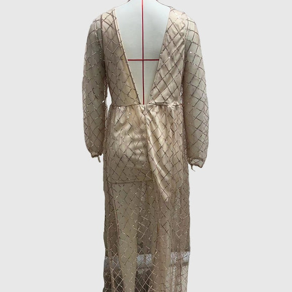 Maxi dress for women in tulle, sequined and sexy, elegant, shiny, party