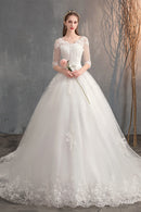 Wedding Dress long lace elegant, mid-length sleeves, embroidered train