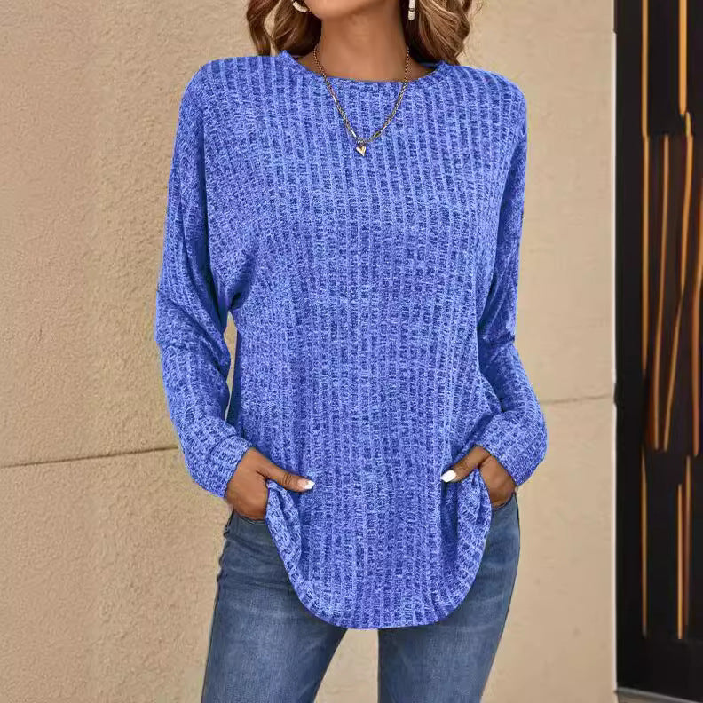 Women's sweater ribbed knit elegant round neck, casual, long sleeves