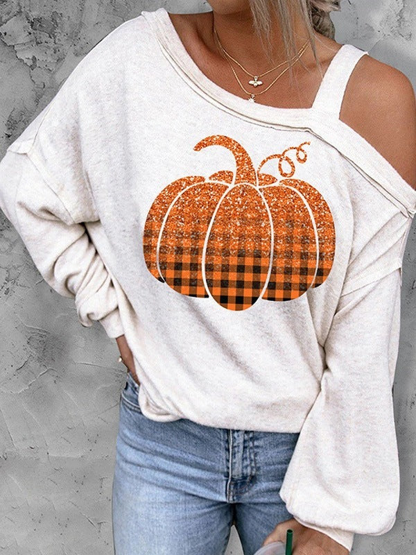 Women's sweater Christmas pumpkin print elegant