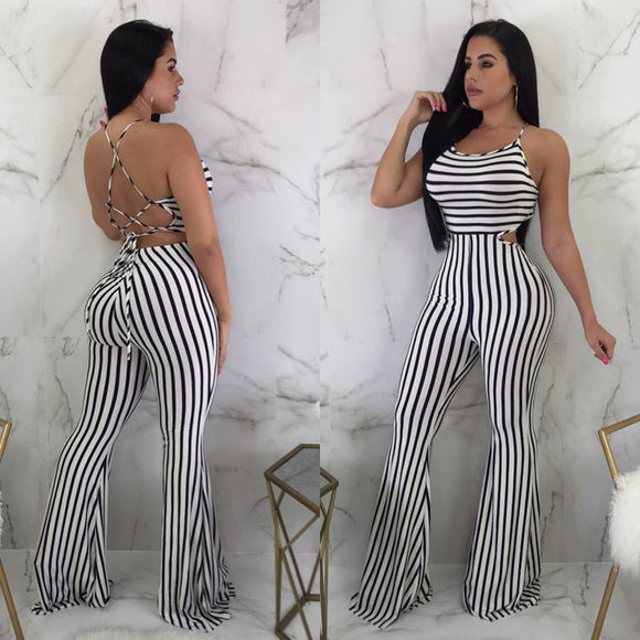 Women's Jumpsuit Elegant Striped Slim Fit Backless Romper
