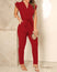 Jumpsuit Pleated High Waist Pants Fly Sleeve V Neck for Women