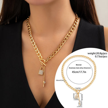 Buy 03-necklace-gold-6200 Women's Necklace thick with shiny lock and key pendant accessories