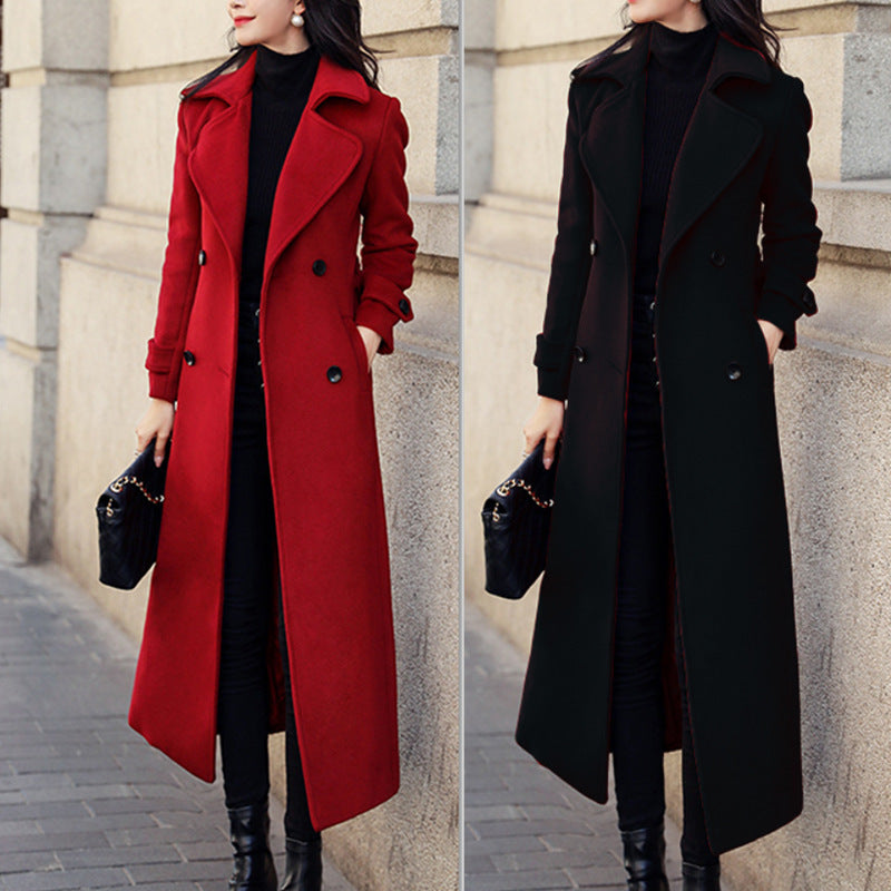 Women's coat wool thick with an elongated suit collar elegant classic winter