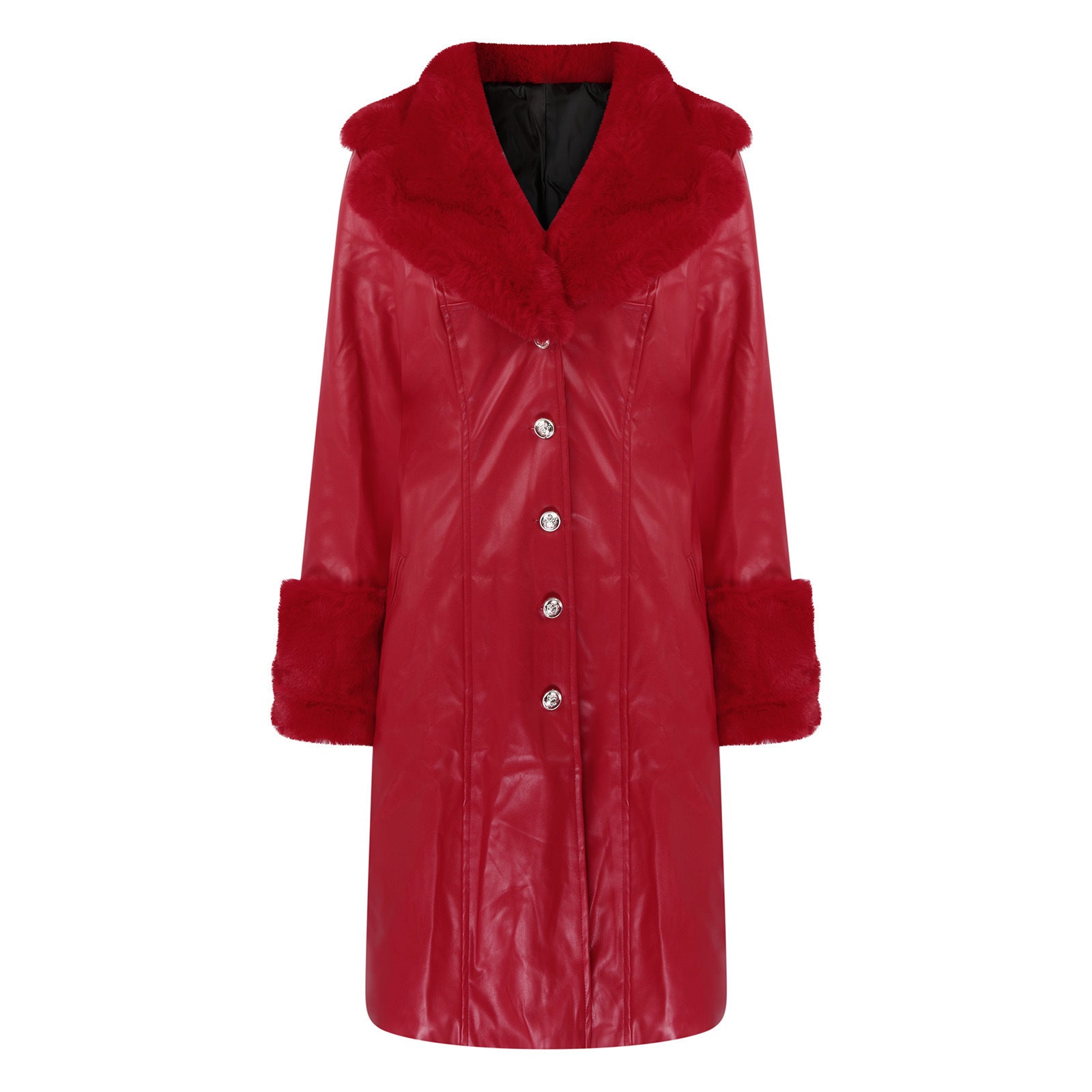 Women's coat leather fur collar elegant zipper polyurethane jacket