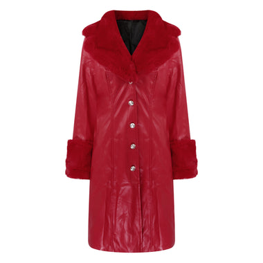 Women's coat leather fur collar elegant zipper polyurethane jacket