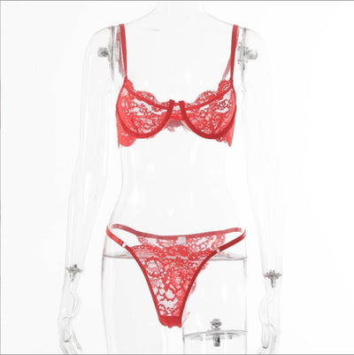 Buy red Women's lingerie set elegant lace underwire