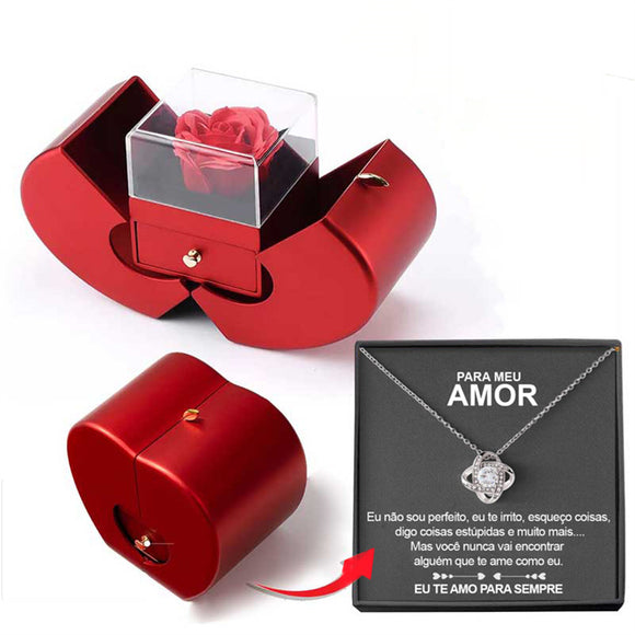 Luxury Red Apple Jewelry Box with Eternal Rose & Gift Necklace