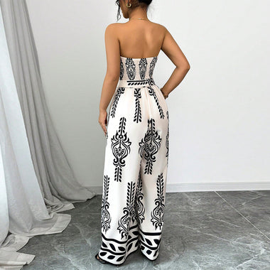 Women's Sexy Jumpsuit with Elegant Print Knot Wide Leg Slim Fit - 0