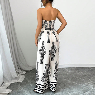Women's Sexy Jumpsuit with Elegant Print Knot Wide Leg Slim Fit - 0