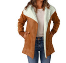 Women's coat warm plush long sleeves trendy open front vintage solid