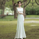 Women's Light Wedding Dress Satin Strap Suspender Tail Gown