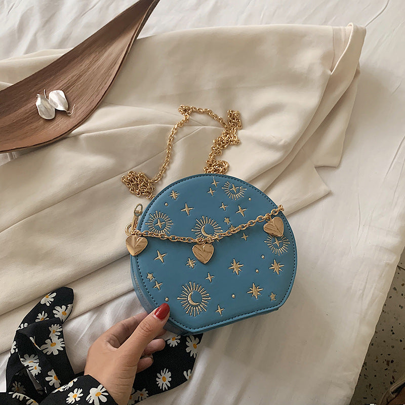 Women's bag round messenger elegant embroidered crossbody chain