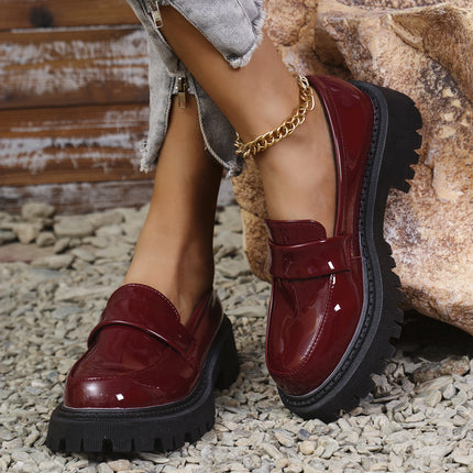 Women’s Shoes Elegant Plus Size British Style Slip-On Chunky Heel Loafers