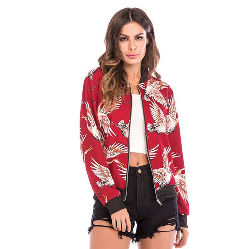 Women's jacket baseball elegant printed long sleeve zipper light