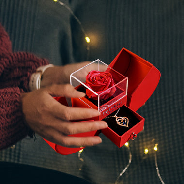 To My Love Preserved Red Rose Love You Necklace Gift Set