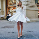 Women’s Short Wedding Dress Elegant Long Sleeve Lace A-Line Bridal Gown