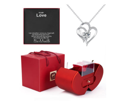 Luxury Red Apple Jewelry Box with Eternal Rose & Gift Necklace