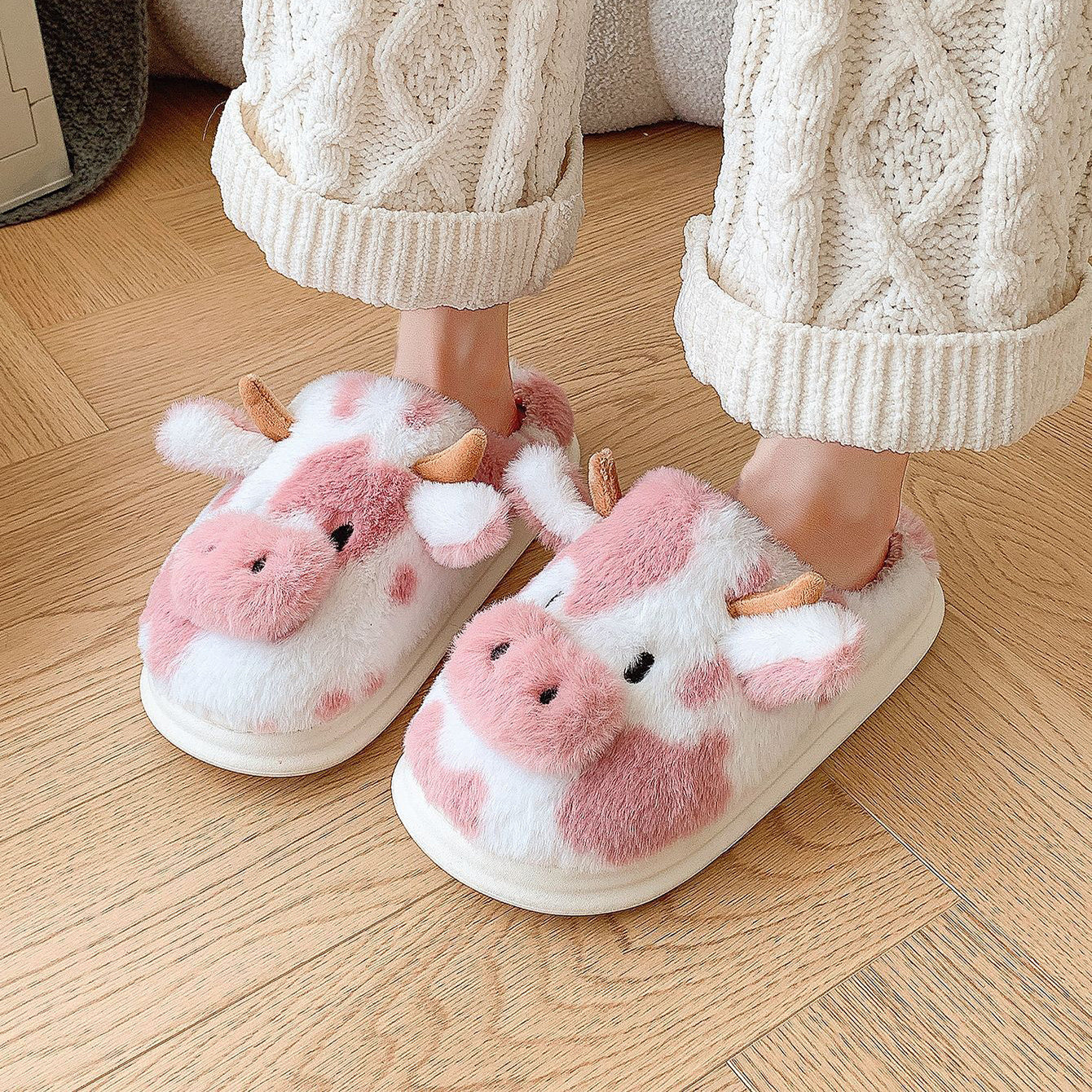 Women's slippers cow plush elegant warm non-slip