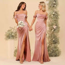 Women’s Gowns Mermaid Bridesmaid Satin Elegant Off Shoulder Dress