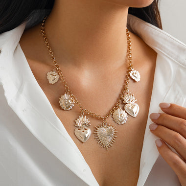 Women's necklace elegant alloy pendant peach heart creative flame