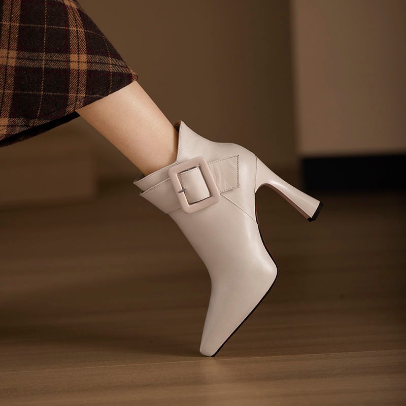 Women's ankle Boots skinny high heel elegant, waterproof belt buckle