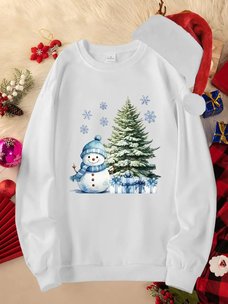 Women's sweatshirt Christmas series print elegant round neck