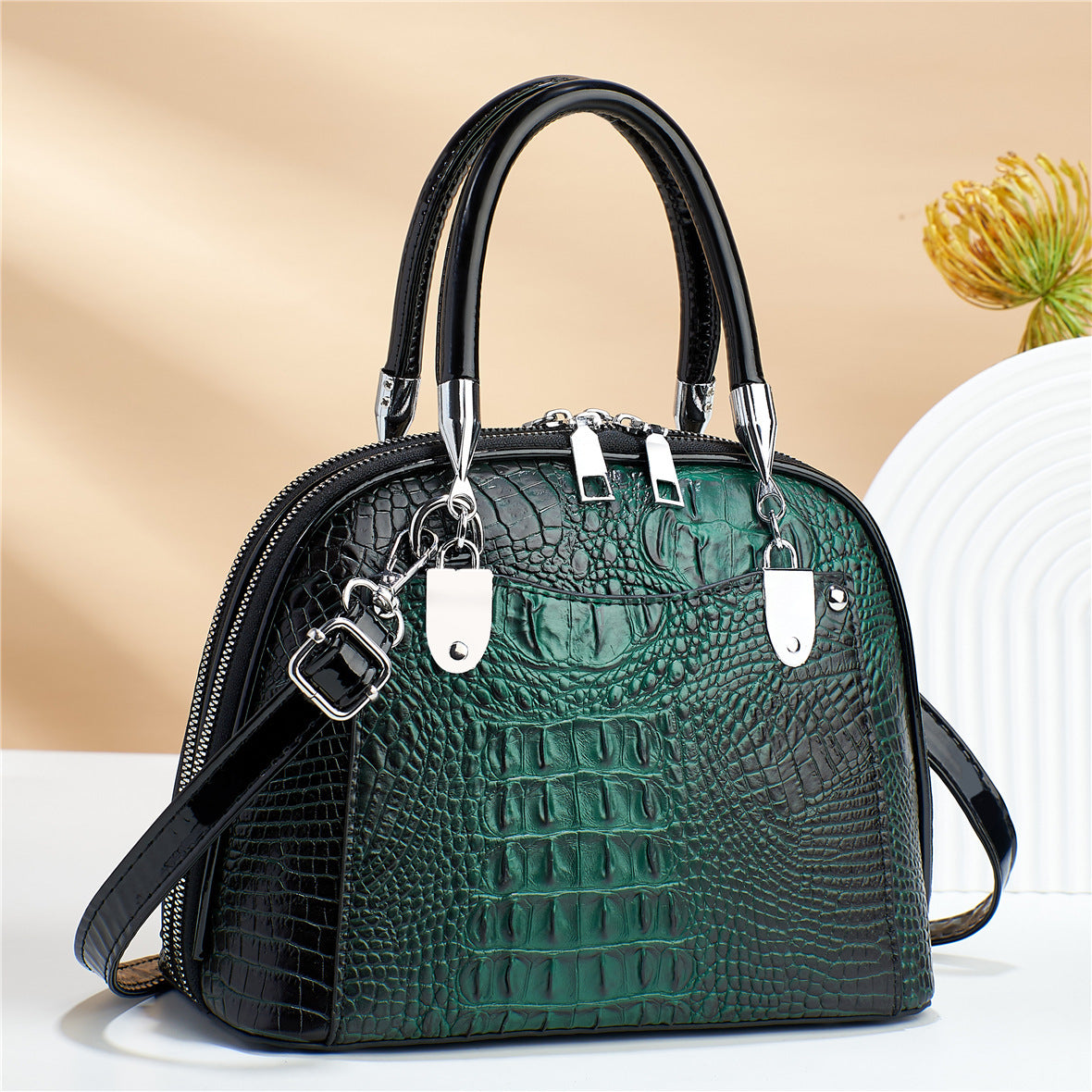 Women's handbag leather crocodile pattern retro luxury shoulder strap