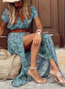 Bohemian Style Maxi Dress, floral print, elegant vintage, Dress with Belt Clothing
