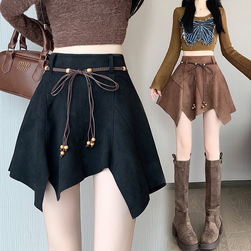 Women's skirt shorts elegant suede trapeze