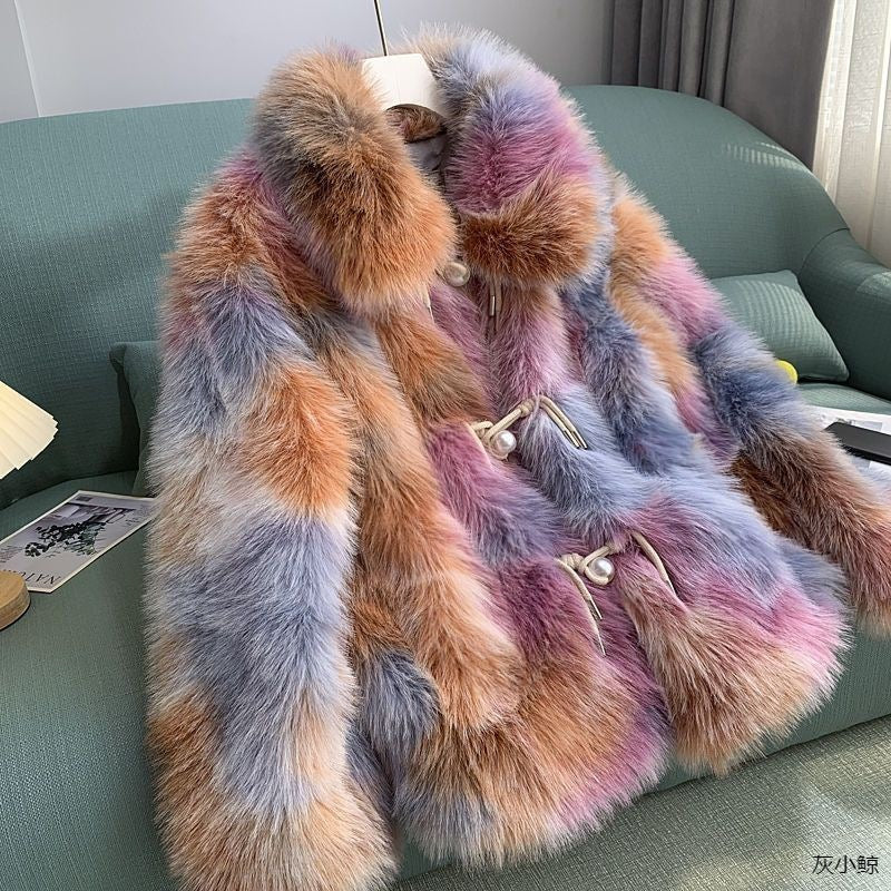 Women's coat faux fox fur elegant fashionable classic style