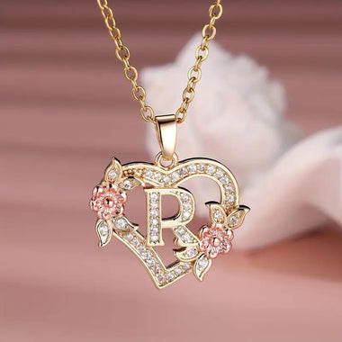 Buy letter-r Women's necklace flower letters of love heart elegant fashionable