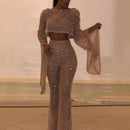 Women's Jumpsuit Elegant Two Piece Sequin Backless Long Sleeve