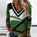 Women's T-shirt long-sleeved v-neck, contrast color, geometric print