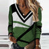 Women's T-shirt long-sleeved v-neck, contrast color, geometric print