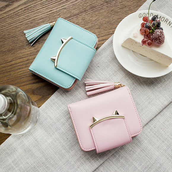 Mini sac portefeuille en cuir à trois branches décoré d'oreilles de chat